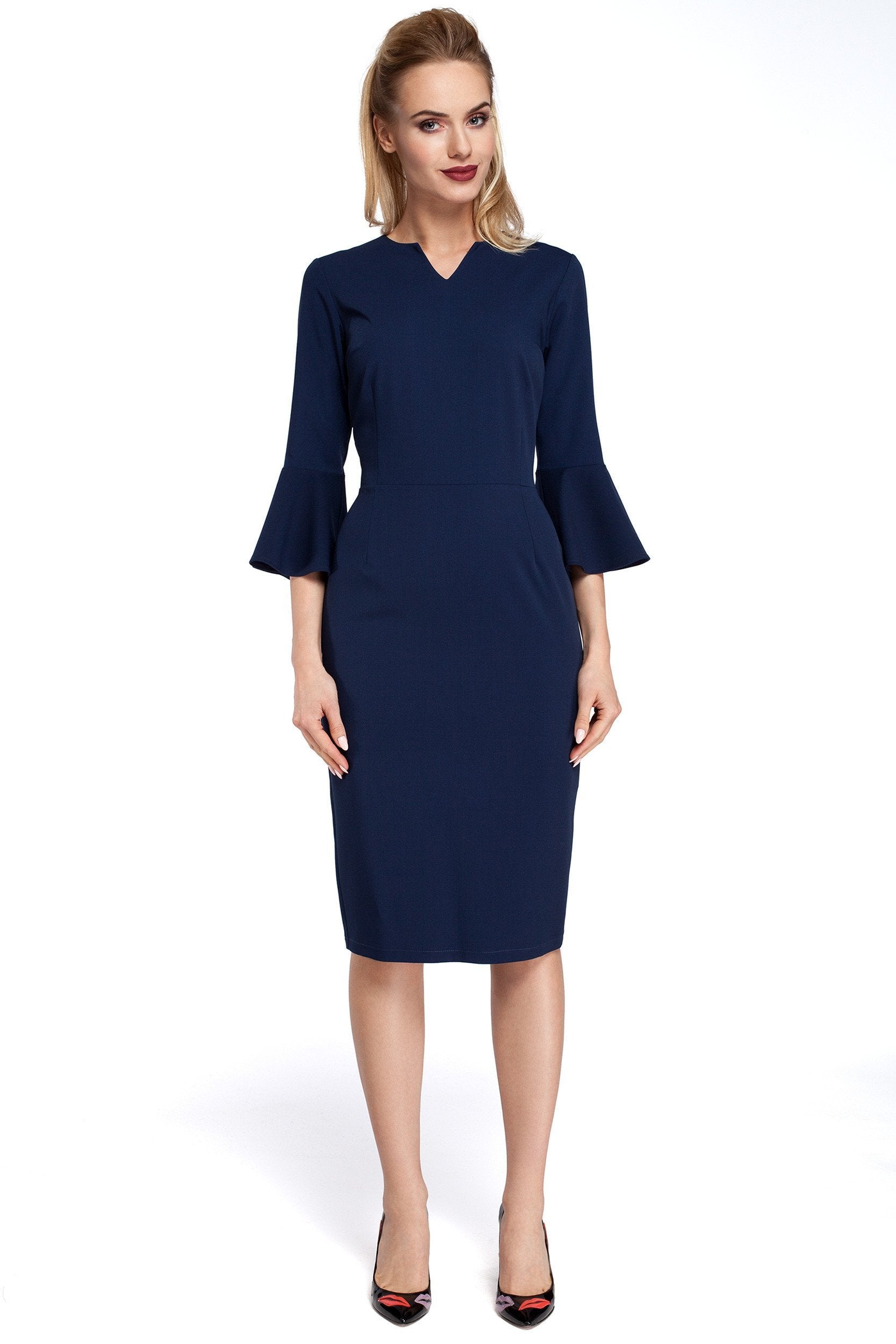 Navy Blue Pencil Dress With Bell ...